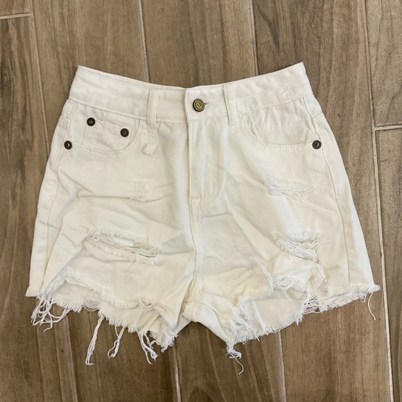 R13 Pants - R13 White Distressed Denim Shorts